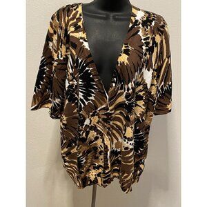 Hampshire Studios Women 2X Sweater Short Sleeve Button Down
